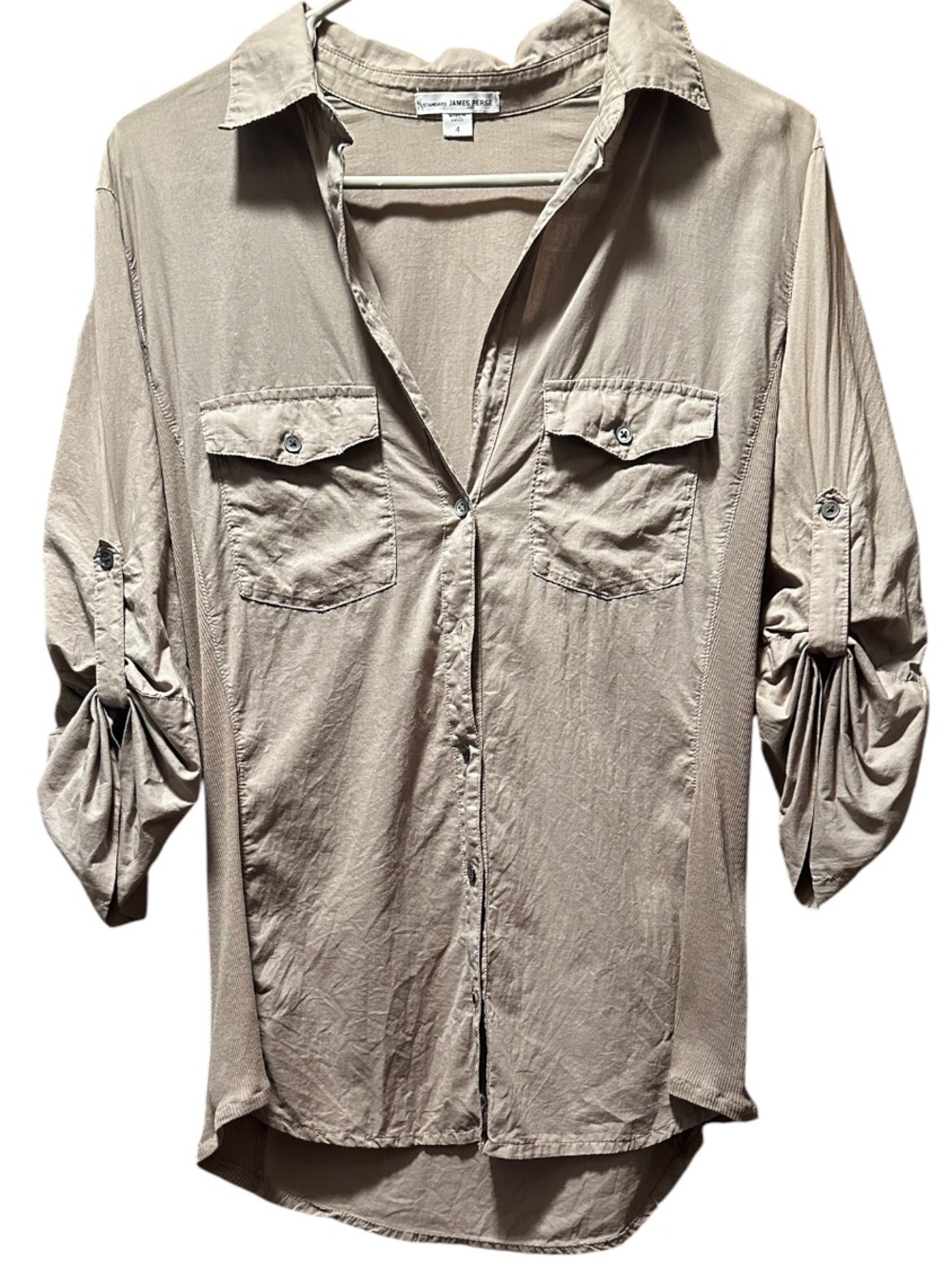 James Perse Light Taupe Button-Up Blouse